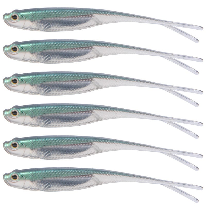 Dr.Fish Soft Plastic Baits Bass Fishing Lures Fork Tail Soft Jerkbait Drop Shot Bait Jerk Shad Minnow Swimbait Crappie Lures for Trout Pike Walleye Green 3'' - Image 1